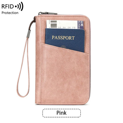 محفظة جواز السفر الجديدة للنساء والرجال متعددة الوظائف من جلد البولي يوريثان RFID لمكافحة سرقة البطاقات أكياس تخزين