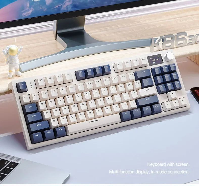 لوحة مفاتيح ميكانيكية Attack Shark K86 بمقبض معدني، شاشة TFT، تبديل سريع، إضاءة RGB، بلوتوث/لاسلكي، لوحة مفاتيح ألعاب بوظائف الماكرو