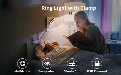 مصباح قراءة LED بمشبك - 3 ألوان و 10 مستويات إضاءة - مصباح مكتب برقبة مرنة - مصباح كتاب للأطفال - إضاءة ليلية للقراءة