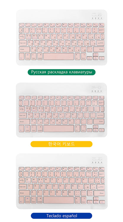 لوحة مفاتيح وماوس لاسلكية بلوتوث لأجهزة iOS وأندرويد وويندوز والتابلت متوافقة مع iPad Air Mini Pro - لوحة مفاتيح بالإسبانية والكورية والبرتغالية والروسية