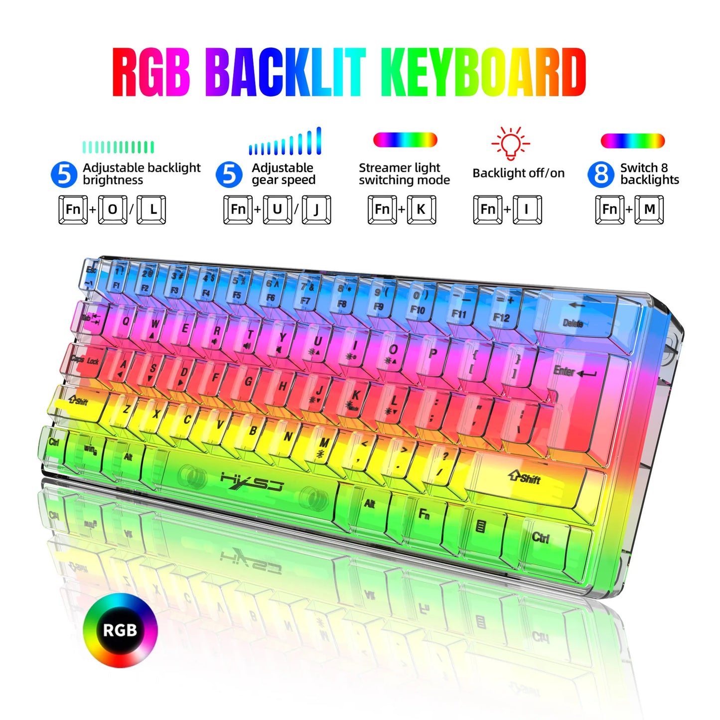 لوحة مفاتيح ألعاب سلكية 60% - إضاءة خلفية RGB - لوحة مفاتيح مدمجة فائقة الصغر - مقاومة للماء - 61 مفتاح صغير ومدمج للاعبين PC/Mac