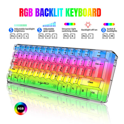 لوحة مفاتيح ألعاب سلكية 60% - إضاءة خلفية RGB - لوحة مفاتيح مدمجة فائقة الصغر - مقاومة للماء - 61 مفتاح صغير ومدمج للاعبين PC/Mac