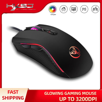 ماوس ألعاب سلكي HXSJ A869 بصري مريح RGB من مادة ABS مع 4 مستويات لضبط الدقة للابتوب والكمبيوتر - الخيار الشائع