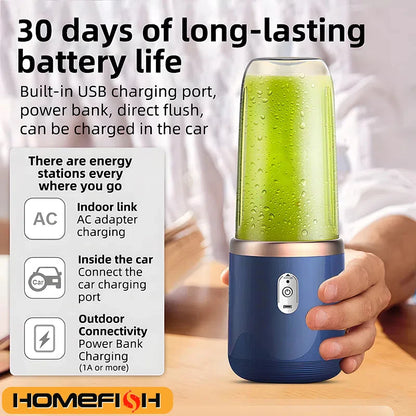 خلاط عصارة محمولة 400 مل كهربائية لعصر الفواكه بشحن USB لعصر الليمون والبرتقال والفواكه كوب عصير خلاط سموذي مع كوبين