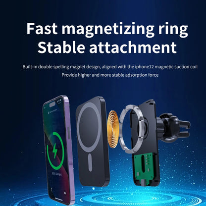 شاحن سيارة لاسلكي مغناطيسي 30 واط متوافق مع MagSafe لهواتف iPhone 16 15 14 13 Pro Max وXiaomi وSamsung مع حامل هاتف بمشبك فتحة التهوية