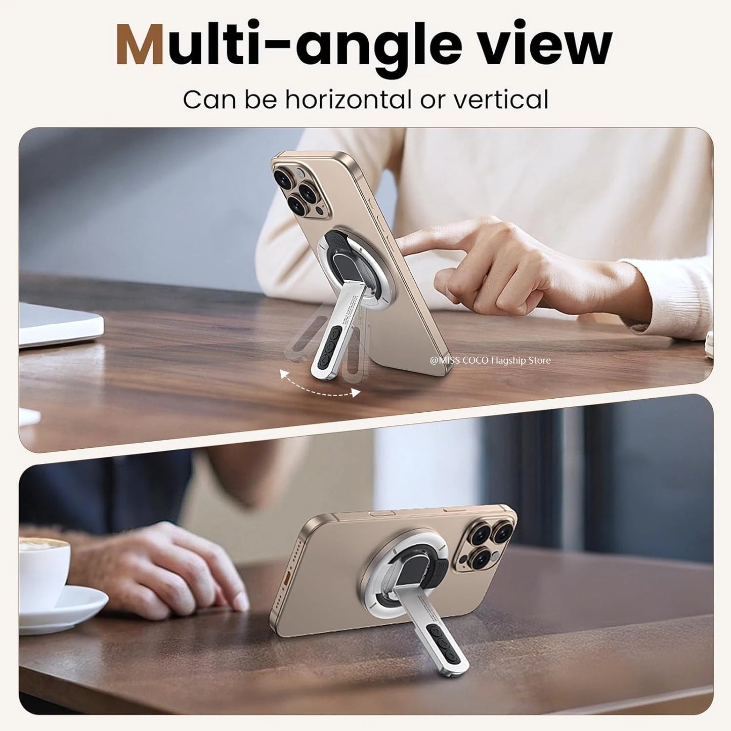 حامل هاتف مغناطيسي MagSafe، حلقة إصبع مغناطيسية 3 في 1 وحامل هاتف مغناطيسي مزدوج الجهات لأجهزة iPhone 17 16 15 14 13 12