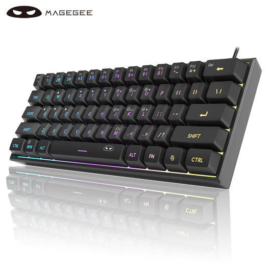 لوحة مفاتيح الألعاب المدمجة MageGee Mini 60%، لوحة مفاتيح مضيئة RGB بـ 61 مفتاح فائقة الصغر، TS91 مقاومة للماء بتصميم مريح وملمس ميكانيكي للمكتب