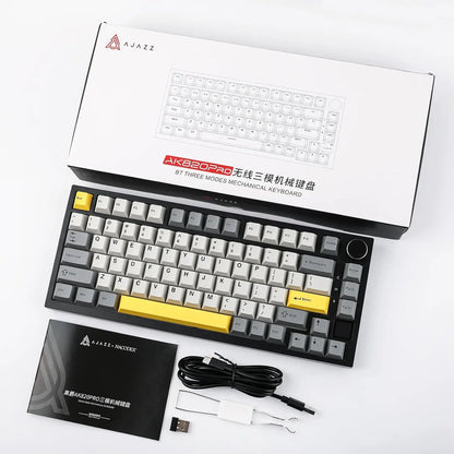لوحة مفاتيح ميكانيكية للألعاب Ajazz AK820/AK820Pro بلوتوث 5.1/لاسلكية/سلكية USB-C قابلة للتخصيص مع مقبض وخاصية التبديل السريع وحشوة مطاطية