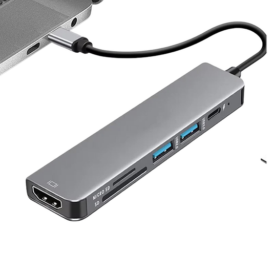 محول USB C بـ 6 منافذ إلى HDMI 4K - قارئ بطاقات SD وTF - هاب USB 3.0 و2.0 - محطة شحن Type C متوافقة مع MacBook وiPad وSamsung